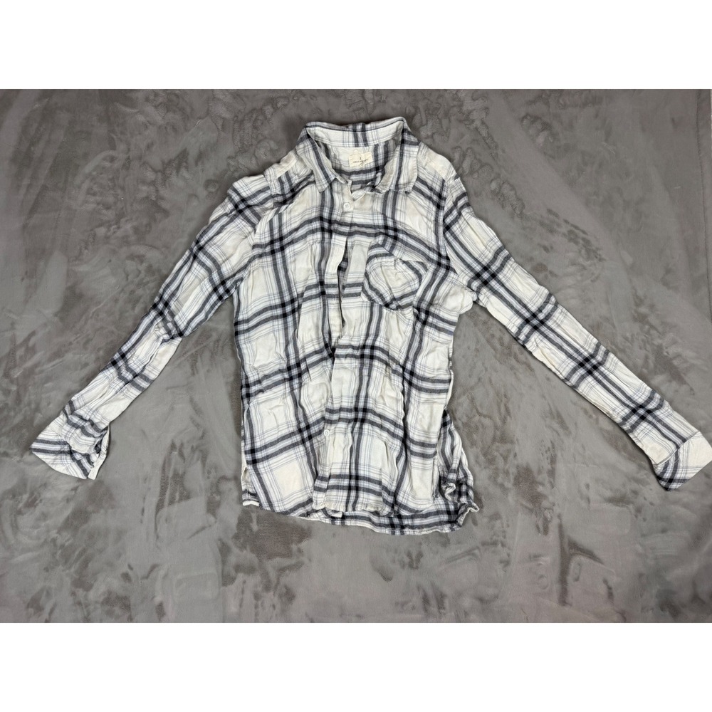 Thread and Supply White Grey Plaid Button Down Shirt Small